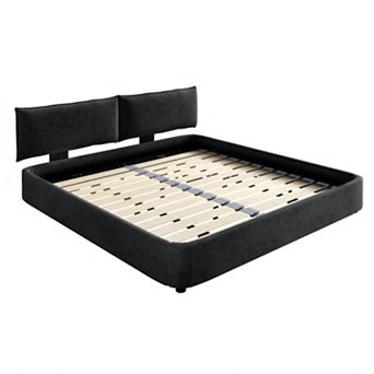 Pnronnc Cloud Chenille Upholstered Bed Frame Low-Profile Platform Bed with Movable Headboard