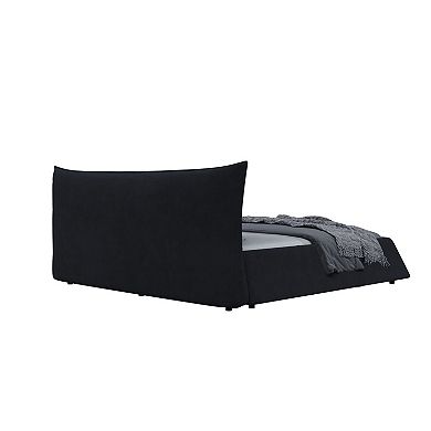 Pnronnc Upholstered Platform Bed Frame Low-Profile Bed with Shaped Velvet Headboard