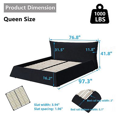 Pnronnc Upholstered Platform Bed Frame Low-Profile Bed with Shaped Velvet Headboard