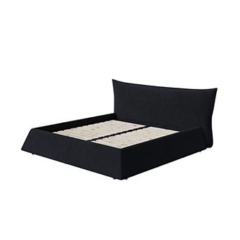 Pnronnc Upholstered Platform Bed Frame Low-Profile Bed with Shaped Velvet Headboard
