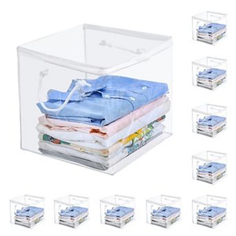 10 Pack Clear Zippered Storage Bags With Handles Foldable Closet Organizer