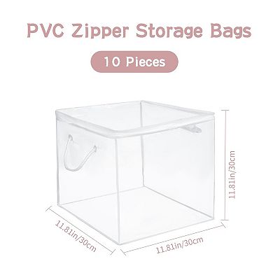 10 Pack Clear Zippered Storage Bags With Handles Foldable Closet Organizer