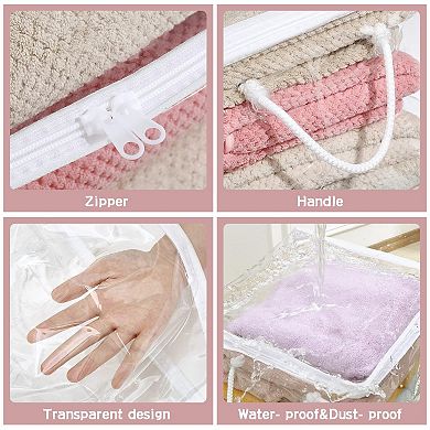 10 Pack Clear Zippered Storage Bags With Handles Foldable Closet Organizer