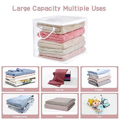 10 Pack Clear Zippered Storage Bags With Handles Foldable Closet Organizer