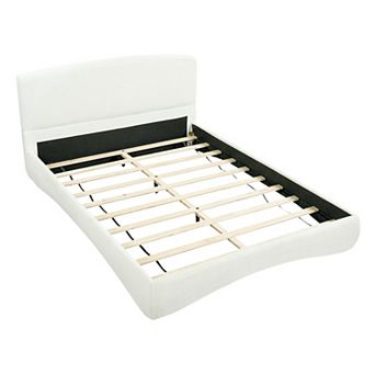 Pnronnc Curved Boucle Upholstered Platform Bed Frame Low-Profile Bed with Smart Ambient LED Light