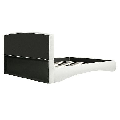 Pnronnc Curved Boucle Upholstered Platform Bed Frame Low-Profile Bed with Smart Ambient LED Light