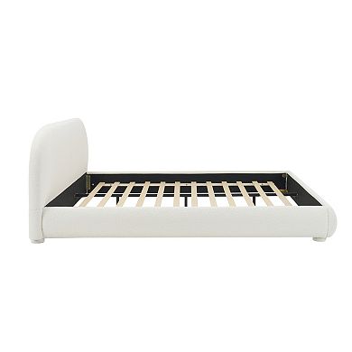 Pnronnc Low-Profile Upholstered Bed Frame Platform Bed with Curved Headboard
