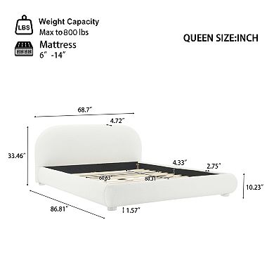 Pnronnc Low-Profile Upholstered Bed Frame Platform Bed with Curved Headboard