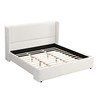 Pnronnc Low-Profile Platform Bed Upholstered Wingback Bed