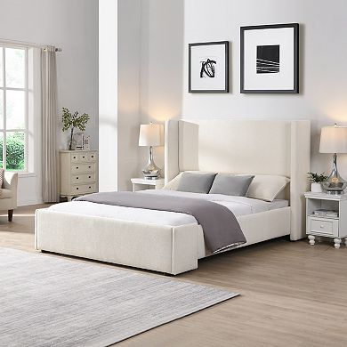 Pnronnc Low-Profile Platform Bed Upholstered Wingback Bed