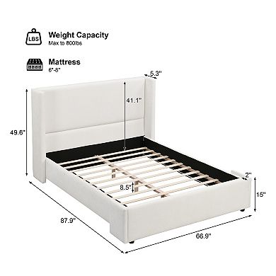 Pnronnc Low-Profile Platform Bed Upholstered Wingback Bed