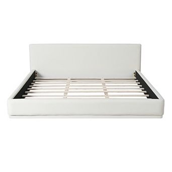 Pnronnc Upholstered Platform Bed Frame with Padded Headboard and Wooden Slats