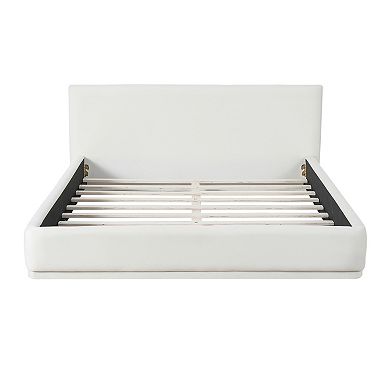 Pnronnc Upholstered Platform Bed Frame with Padded Headboard and Wooden Slats