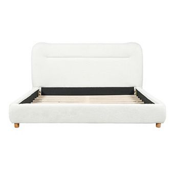 Pnronnc Teddy Plush Upholstered Bed Platform Bed Frame with Curved Headboard