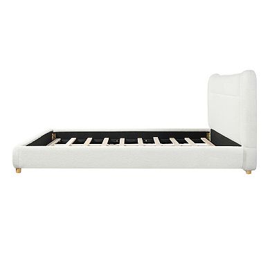 Pnronnc Teddy Plush Upholstered Bed Platform Bed Frame with Curved Headboard