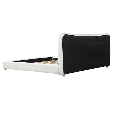 Pnronnc Teddy Plush Upholstered Bed Platform Bed Frame with Curved Headboard