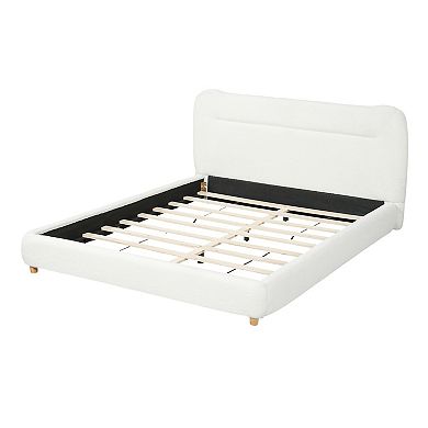 Pnronnc Teddy Plush Upholstered Bed Platform Bed Frame with Curved Headboard
