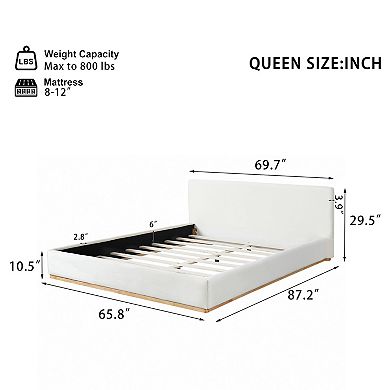 Pnronnc Curved Upholstered Platform Bed Low-Profile Bed Frame with Wooden Slat Support