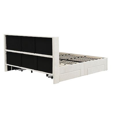 Pnronnc Upholstered Platform Bed Storage Bed Frame with 4 Drawer