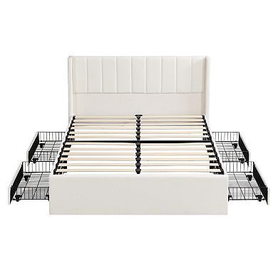 Pnronnc Upholstered Platform Bed Storage Bed Frame with 4 Drawer
