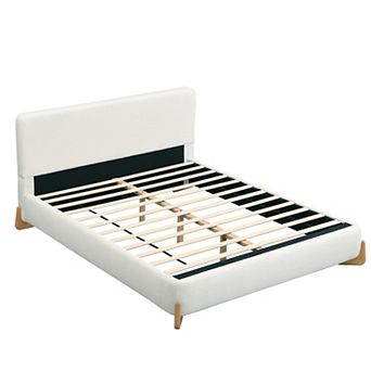 Pnronnc Boucle Platform Bed Upholstered Bed Frame with Wooden Slats and Bed Legs