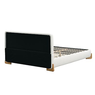 Pnronnc Boucle Platform Bed Upholstered Bed Frame with Wooden Slats and Bed Legs