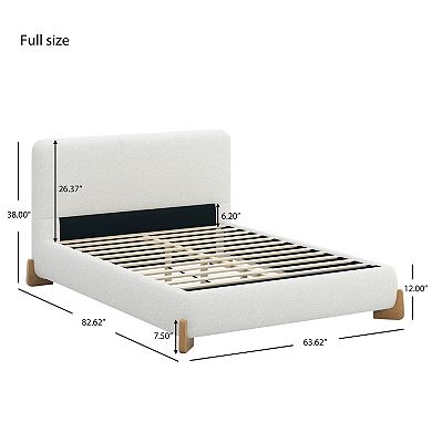 Pnronnc Boucle Platform Bed Upholstered Bed Frame with Wooden Slats and Bed Legs