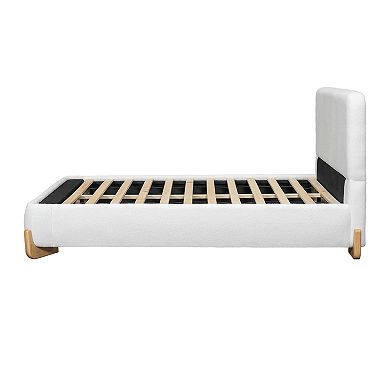 Pnronnc Boucle Platform Bed Upholstered Bed Frame with Wooden Slats and Bed Legs