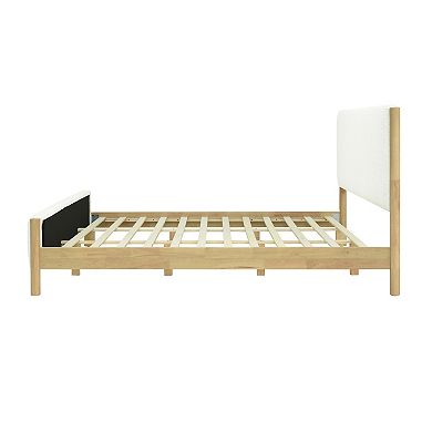 Pnronnc Boucle Upholstered Platform Bed Low-Profile Bed Frame with Wooden Slat Support