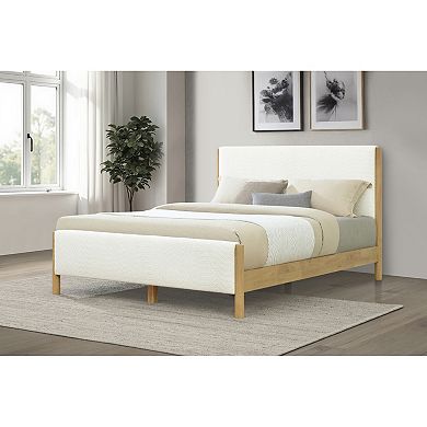 Pnronnc Boucle Upholstered Platform Bed Low-Profile Bed Frame with Wooden Slat Support