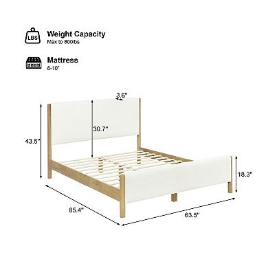 Pnronnc Boucle Upholstered Platform Bed Low-Profile Bed Frame with Wooden Slat Support