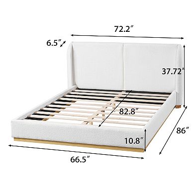 Pnronnc Boucle Wingback Floor Bed Frame Platform Bed with Slat Support