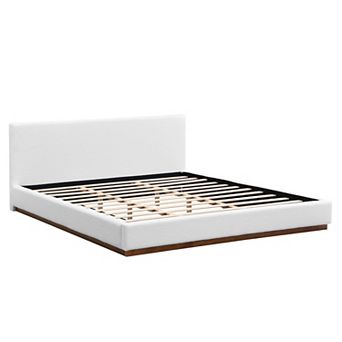 Pnronnc Low-Profile Platform Bed Upholstered Bed Frame with Solid Wood Grain Base Frame