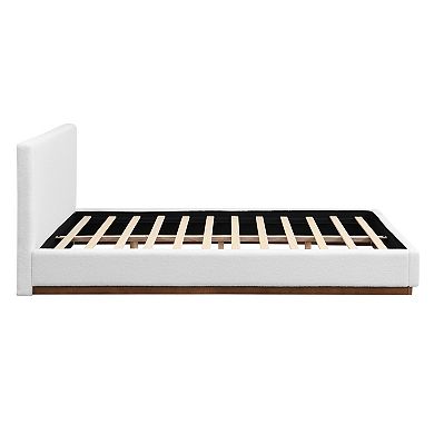 Pnronnc Low-Profile Platform Bed Upholstered Bed Frame with Solid Wood Grain Base Frame