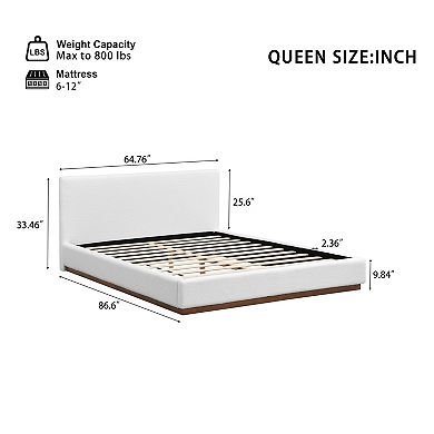Pnronnc Low-Profile Platform Bed Upholstered Bed Frame with Solid Wood Grain Base Frame
