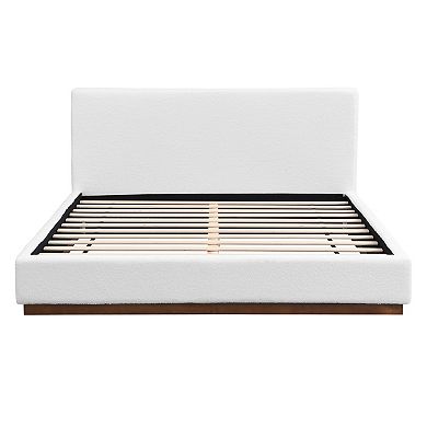 Pnronnc Low-Profile Platform Bed Upholstered Bed Frame with Solid Wood Grain Base Frame