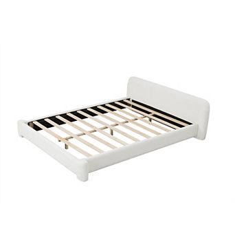 Pnronnc Cozy Boucle Platform Bed Upholstered Bed Frame