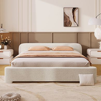 Pnronnc Cozy Boucle Platform Bed Upholstered Bed Frame