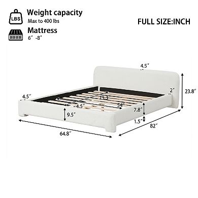 Pnronnc Cozy Boucle Platform Bed Upholstered Bed Frame