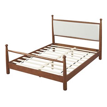 Pnronnc Wood Platform Bed Frame with Upholstered Headboard and Slat Support