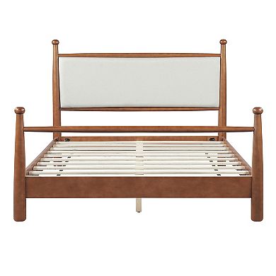 Pnronnc Wood Platform Bed Frame with Upholstered Headboard and Slat Support
