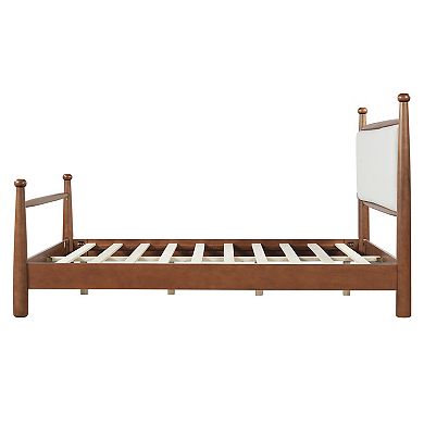 Pnronnc Wood Platform Bed Frame with Upholstered Headboard and Slat Support