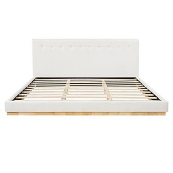 Pnronnc Upholstered Tufted Floor Bed Platform Bed with Headboard No Box Spring Needed