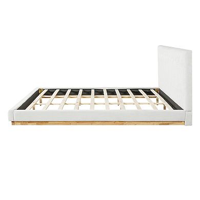 Pnronnc Upholstered Tufted Floor Bed Platform Bed with Headboard No Box Spring Needed