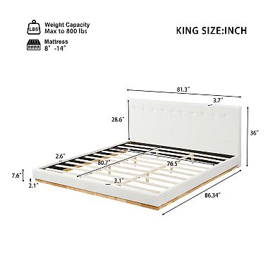 Pnronnc Upholstered Tufted Floor Bed Platform Bed with Headboard No Box Spring Needed