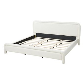 Pnronnc Boucle Upholstered Platform Bed Frame with Curved Headboard