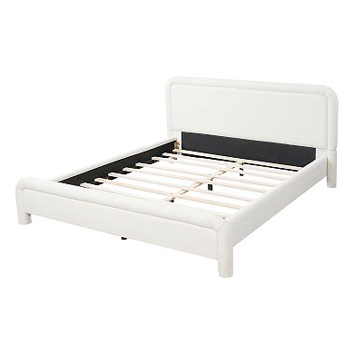 Pnronnc Boucle Upholstered Platform Bed Frame with Curved Headboard