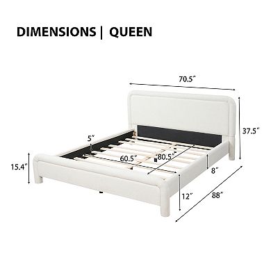 Pnronnc Boucle Upholstered Platform Bed Frame with Curved Headboard