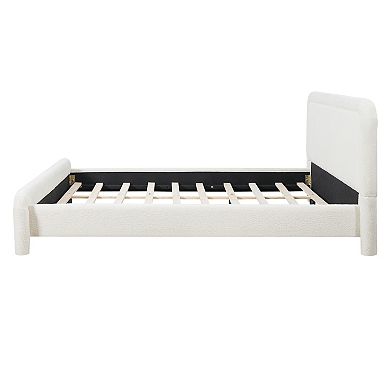 Pnronnc Boucle Upholstered Platform Bed Frame with Curved Headboard