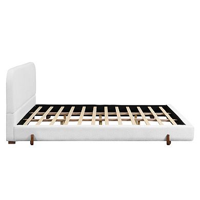 Pnronnc Upholstered Bed Frame Low-Profile Platform Bed with Wood Legs